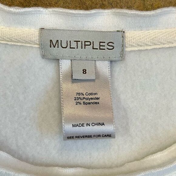 Multiples Women’s White Sweatshirt Front Pocket Buttons 8 - Picture 10 of 12